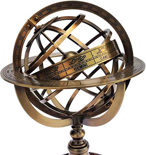 Castle Instruments Antique Brass 11" Armillary Sphere Globe Astrolabe Zodiac Engraved Celestial Globe Wooden Base - Image 4
