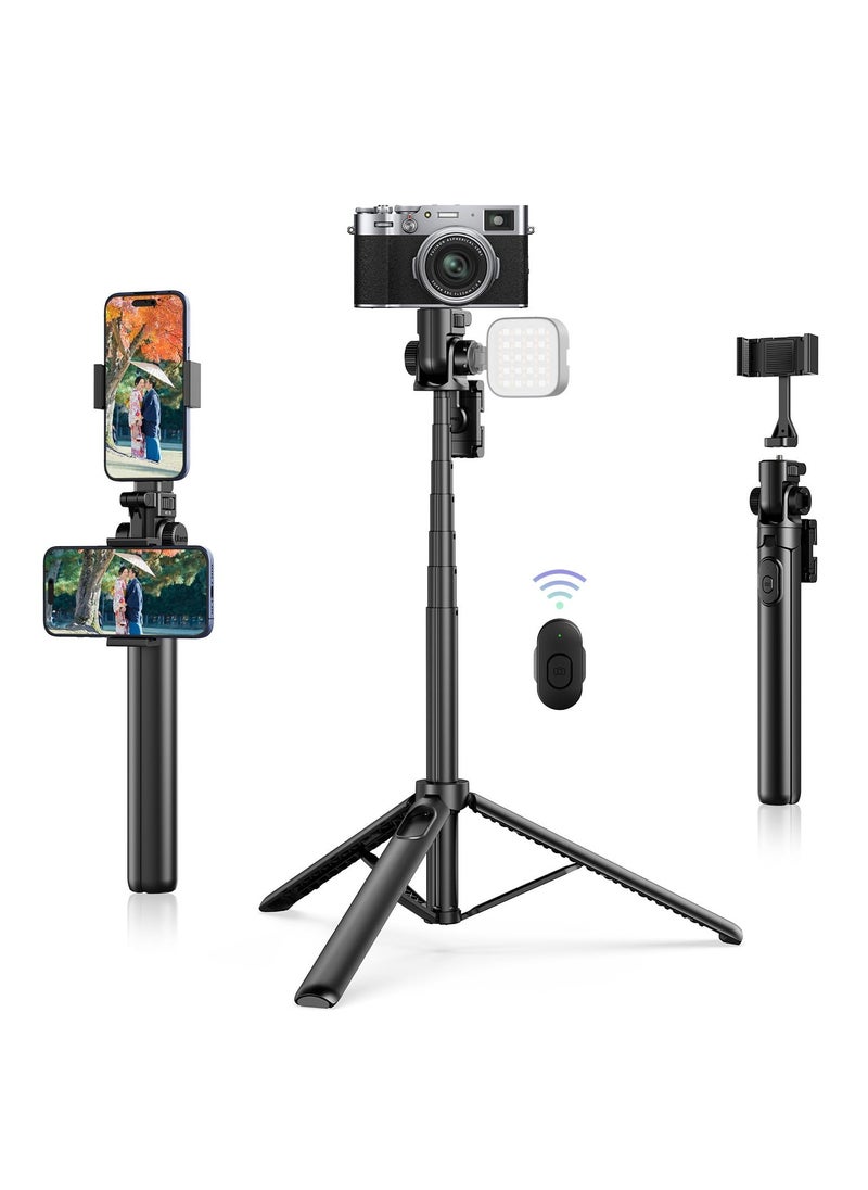 Ulanzi - ULANZI MT-70 Extendable Phone Tripod, 63" Selfie Stick Phone Vlog Tripod Stand with 2 Phone Clip, 360° Rotate Dual Camera Tripod for iPhone Sony Canon Action Camera, Lightweight for Travel - Image 1