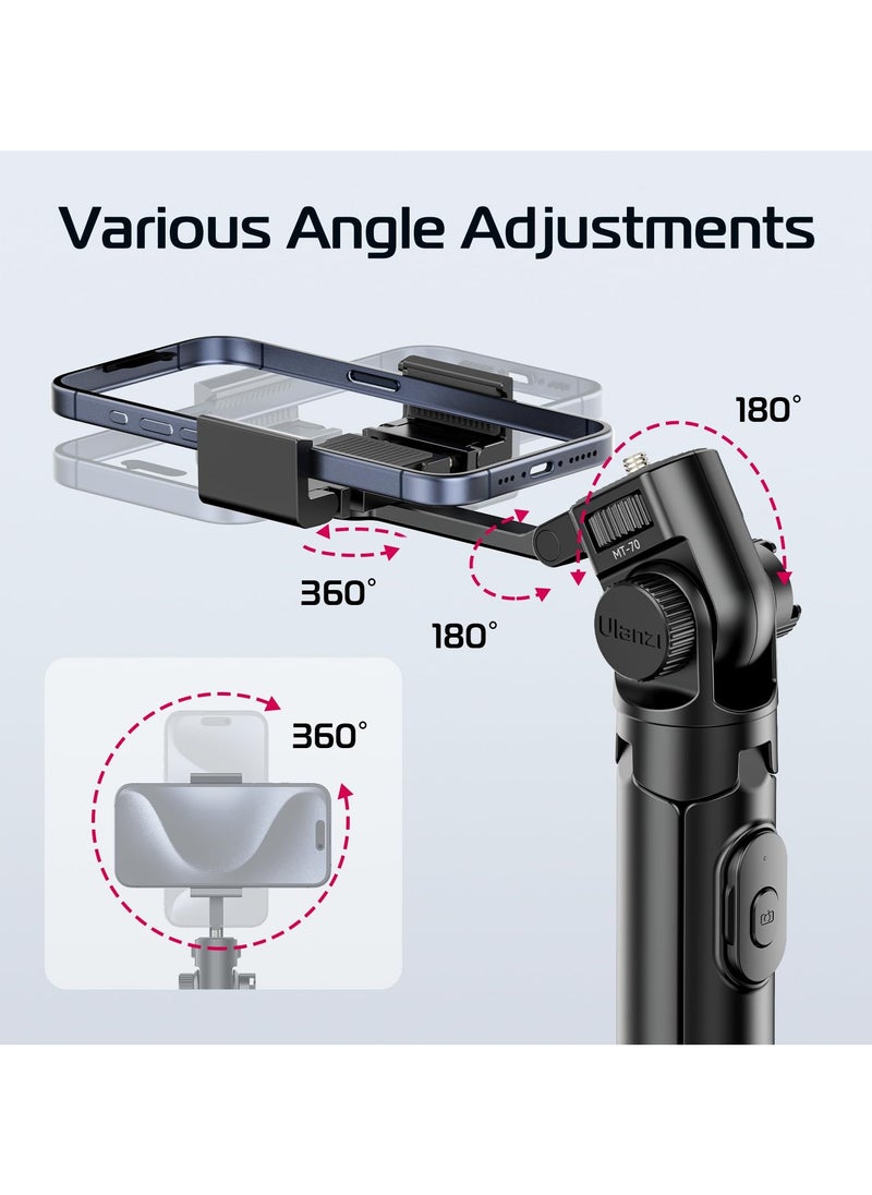 Ulanzi - ULANZI MT-70 Extendable Phone Tripod, 63" Selfie Stick Phone Vlog Tripod Stand with 2 Phone Clip, 360° Rotate Dual Camera Tripod for iPhone Sony Canon Action Camera, Lightweight for Travel - Image 1