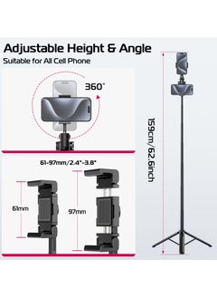 Ulanzi ULANZI MT-70 Extendable Phone Tripod, 63" Selfie Stick Phone Vlog Tripod Stand with 2 Phone Clip, 360° Rotate Dual Camera Tripod for iPhone Sony Canon Action Camera, Lightweight for Travel  - Image 4