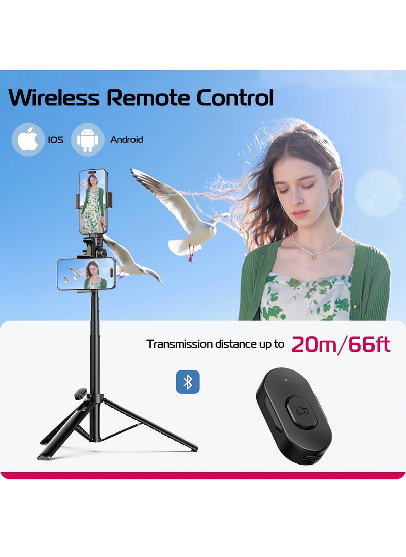 Ulanzi - ULANZI MT-70 Extendable Phone Tripod, 63" Selfie Stick Phone Vlog Tripod Stand with 2 Phone Clip, 360° Rotate Dual Camera Tripod for iPhone Sony Canon Action Camera, Lightweight for Travel - Image 1