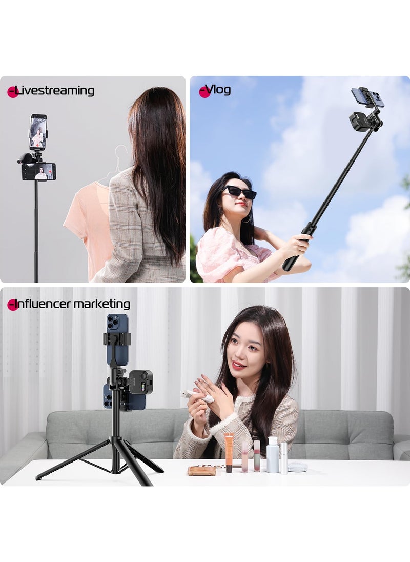 Ulanzi - ULANZI MT-70 Extendable Phone Tripod, 63" Selfie Stick Phone Vlog Tripod Stand with 2 Phone Clip, 360° Rotate Dual Camera Tripod for iPhone Sony Canon Action Camera, Lightweight for Travel - Image 1