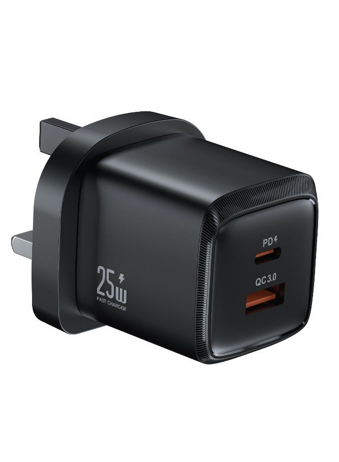 GREEN LION Dual Port Wall Charger G-Charge Series/ PD25W & QC 18W/ PPS 25W Max/ Type-C Charger/USB-A Charger/ Ultra-Compact Travel Charger/ UK Plug/Fast Charging Wall Charger - Black - Image 1