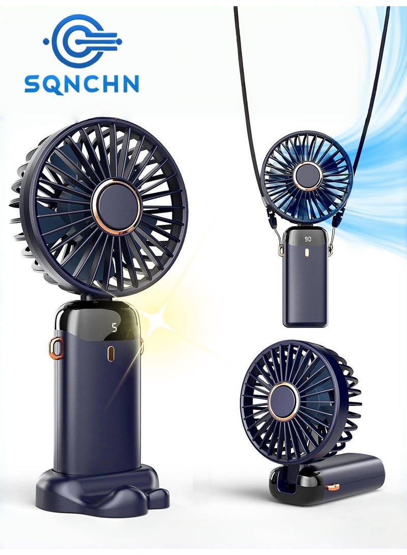 SQNCHN Premium Portable Handheld Fan with Base, High-End Rechargeable Mini Fan, 5-Speed, 90° Adjustable, Digital Display, Long Battery Life, Stylish & Powerful for Indoor/Outdoor Use - Image 1