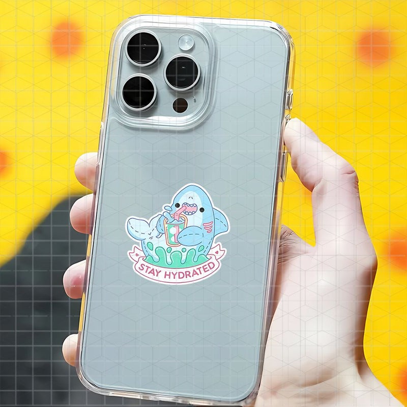3 Inch Polychrome Stay Hydrated Shark Vinyl Sticker for Laptops Cute Self Care Decor - Image 2