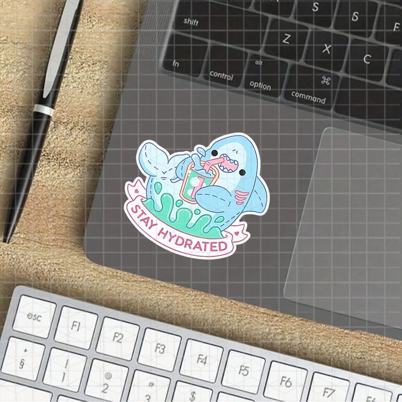 3 Inch Polychrome Stay Hydrated Shark Vinyl Sticker for Laptops Cute Self Care Decor - Image 3