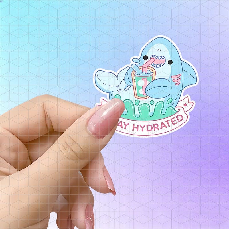3 Inch Polychrome Stay Hydrated Shark Vinyl Sticker for Laptops Cute Self Care Decor - Image 1