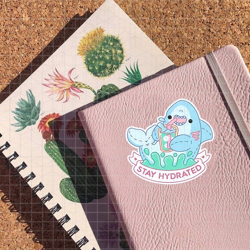 3 Inch Polychrome Stay Hydrated Shark Vinyl Sticker for Laptops Cute Self Care Decor - Image 4