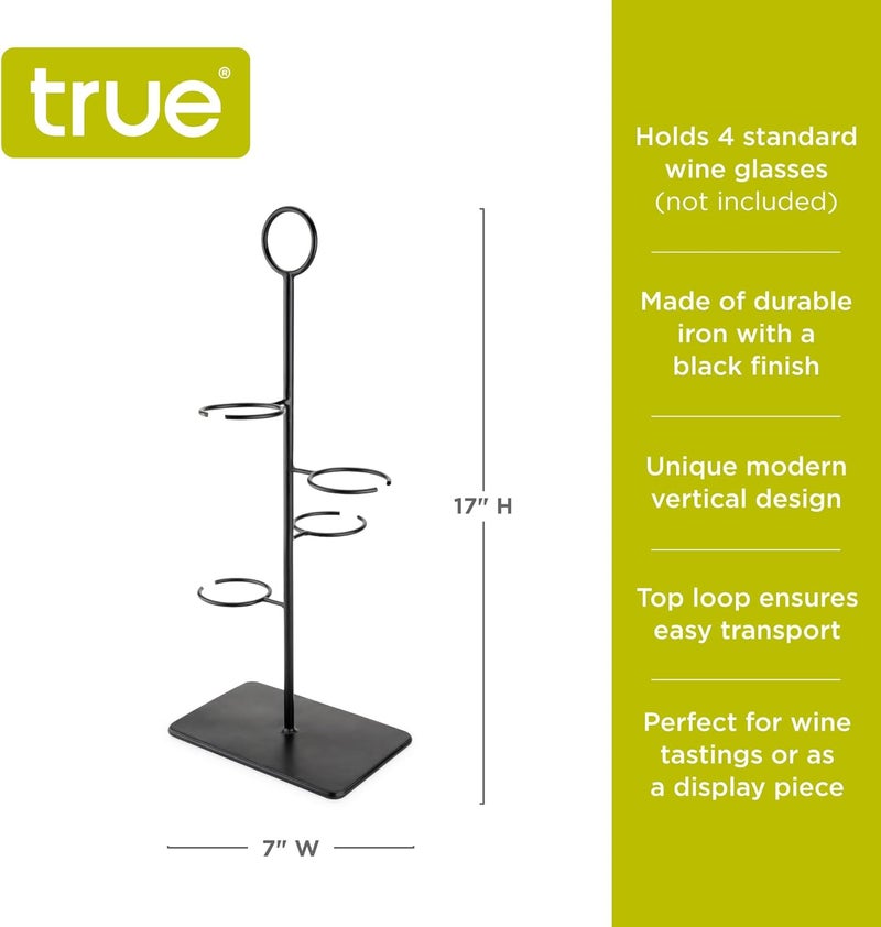 True Hover Flight Server Made of Iron, Holds 4 Stemmed Wine Glasses or Champagne Flutes, Hosting Essentials, Home Bar Cart Accessories, Set of 1 Black - Image 2