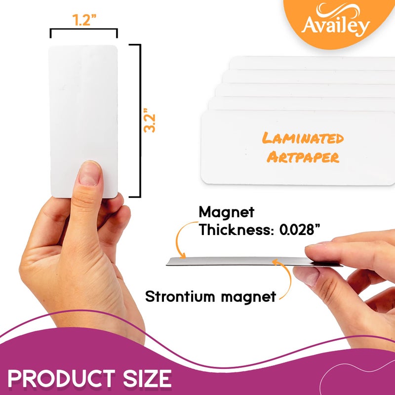 Availey. Availey 50 Pieces (3.2 x 1.2) - White Magnetic Dry Erase Labels - Reusable Strips for Classroom Home Office Garage Refrigerator Blank Writable Erasable Cards Name Tags Students Locker Shelf - Image 3