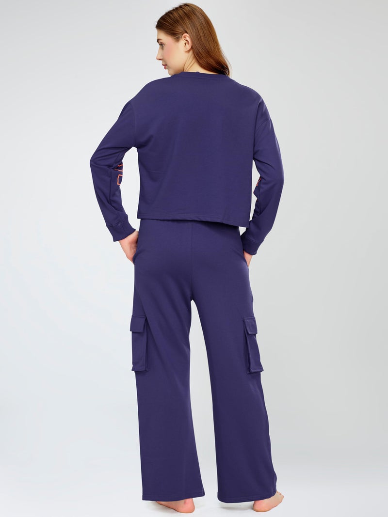 ZEYO Women's Cotton Blue Track suit Typography Printed Crop Top Co-ords set 5818 - Image 5