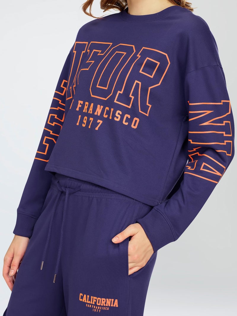 ZEYO Women's Cotton Blue Track suit Typography Printed Crop Top Co-ords set 5818 - Image 2