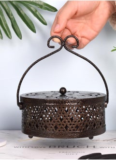 Excefore Mosquito Coil Holder, 2 Pcs Incense Coil Holder Retro Portable Hanging Incense Burner Holder with Handle Round Metal Incense Holder for Home Camping Indoor Outdoor Patio (Bronze)  - Image 4