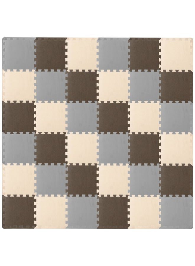 ProSource Foam Puzzle Floor Play Mat for Kids and Babies with Solid Colors, Interlocking Tiles with Borders, Brown/Beige/Grey - 36 Tiles - Image 1