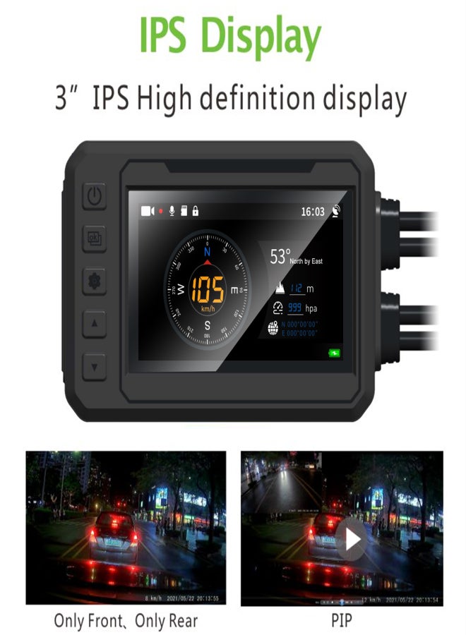 Motorcycle WiFI Ultra HD Dash Cam, Electric Vehicles 1080p Waterproof Dual Lens Video Recorder, Front and Rear Dual Camera Recorder, 3'' IPS Screen 360 Degree Angle Night Vision 256G Memory Support - Image 2