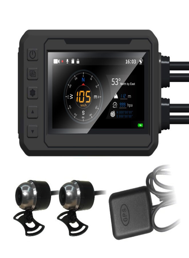 Motorcycle WiFI Ultra HD Dash Cam, Electric Vehicles 1080p Waterproof Dual Lens Video Recorder, Front and Rear Dual Camera Recorder, 3'' IPS Screen 360 Degree Angle Night Vision 256G Memory Support - Image 1