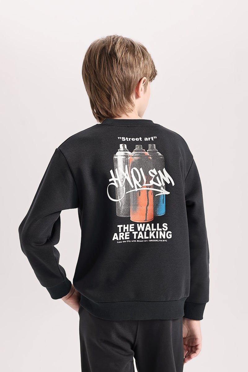 DeFacto Boy Crew Neck Back Printed Thick Sweatshirt  - Image 1