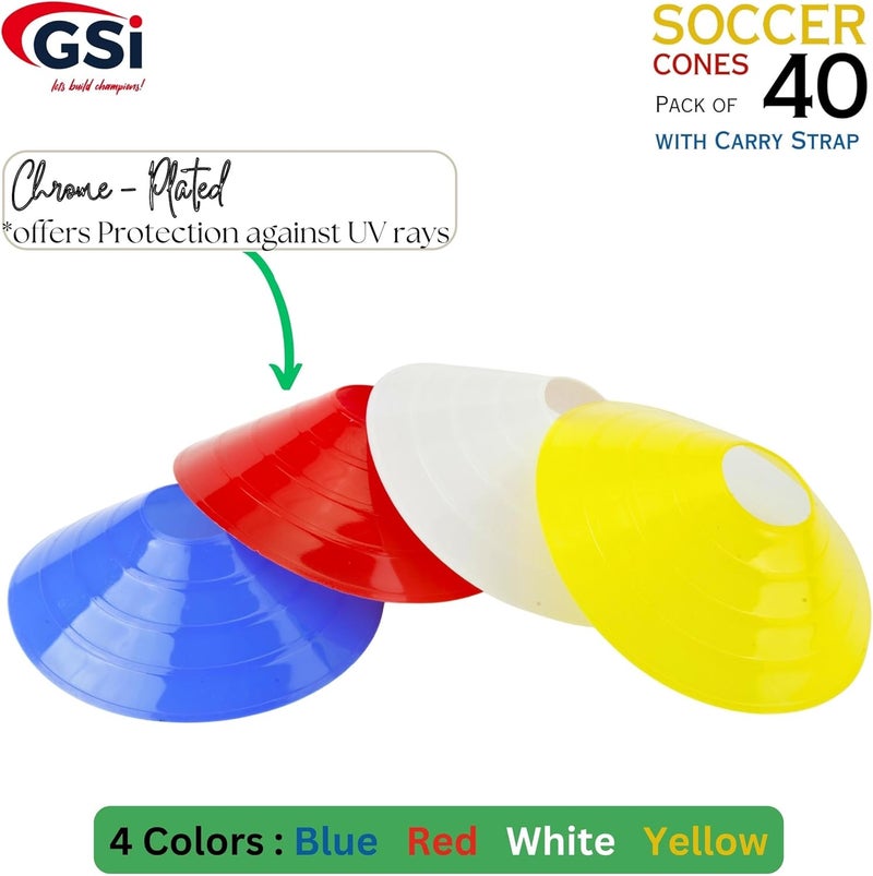 GSI Sports Training Cones for Agility Drills – Soccer & Basketball Multi-Sport Field Markers, Durable Flexible Cones in Multiple Shapes & Packs (20–80 Pack) - Image 3
