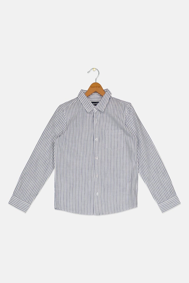 Ocean Pacific قميص كاجوال طويل الأكمام مخطط للأولاد، أبيض - Image 1