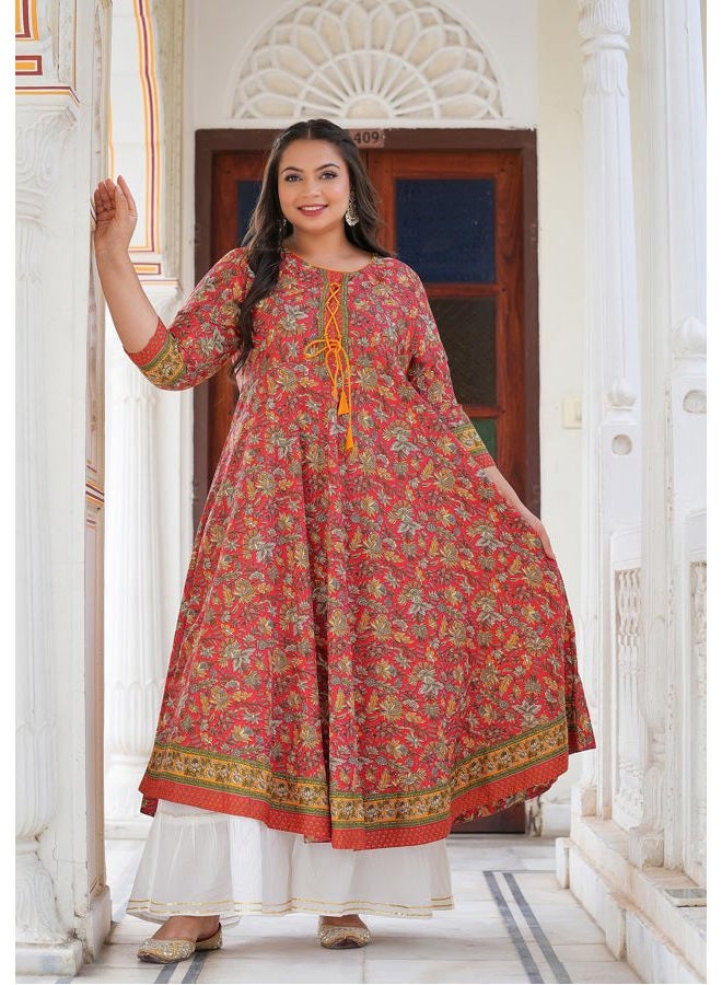 YASH GALLERY Women's Floral Printed Anarkali Kurti for Women (Red, S) - Image 3