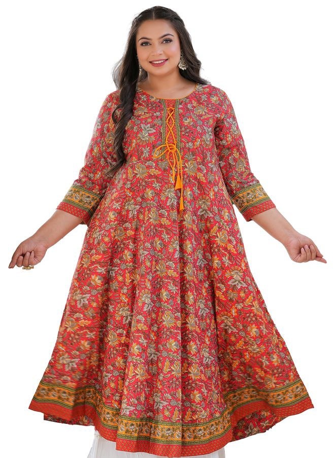 YASH GALLERY Women's Floral Printed Anarkali Kurti for Women (Red, S) - Image 1