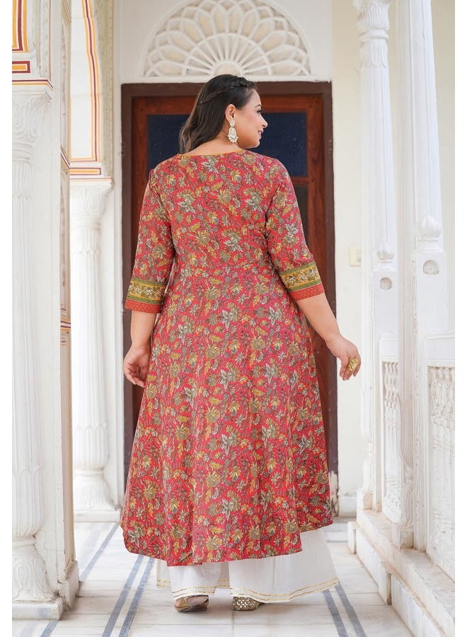 YASH GALLERY Women's Floral Printed Anarkali Kurti for Women (Red, S) - Image 4