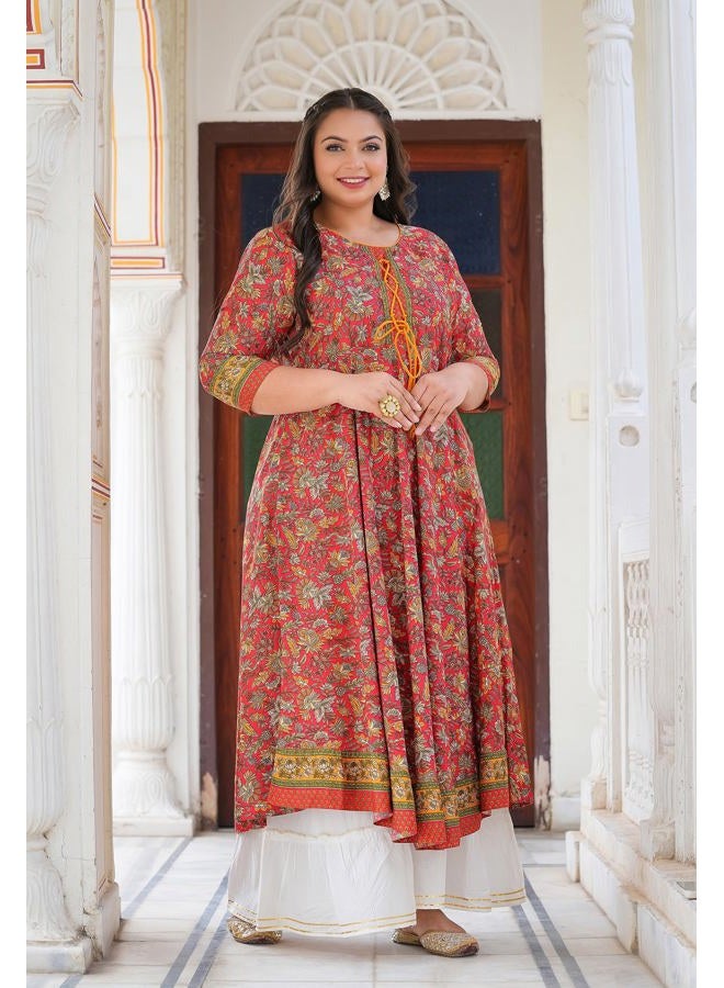 YASH GALLERY Women's Floral Printed Anarkali Kurti for Women (Red, S) - Image 2