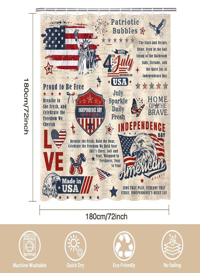 Mocsicka 4th of July Shower Curtain Retro Independence Day Freedom Bathroom Shower Curtain 4th of July Patriotic Star Waterproof Fabric Shower Curtains Bathtub Decor with 12 Hooks 72 X 72 Inch - Image 4