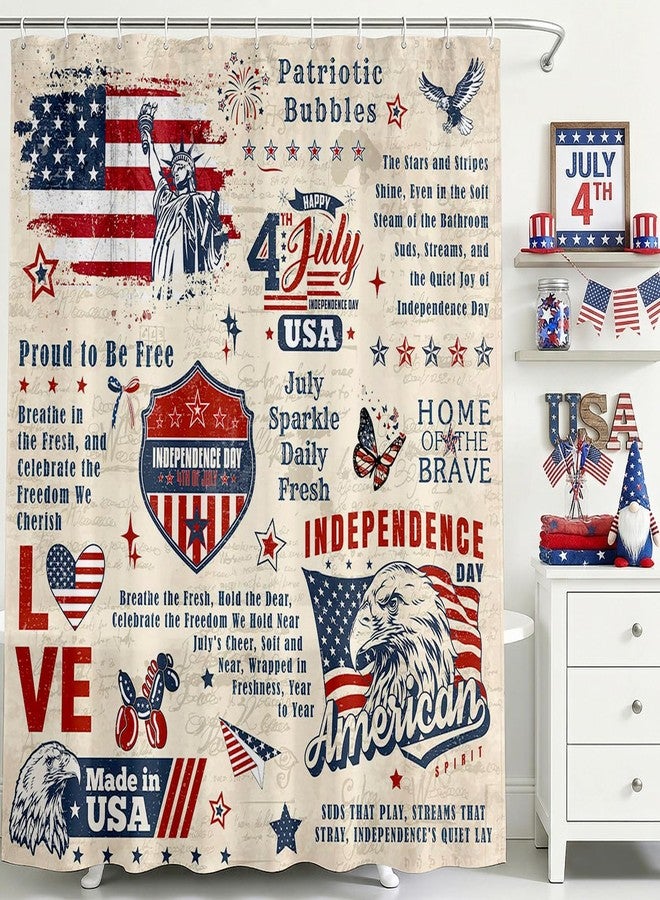 Mocsicka 4th of July Shower Curtain Retro Independence Day Freedom Bathroom Shower Curtain 4th of July Patriotic Star Waterproof Fabric Shower Curtains Bathtub Decor with 12 Hooks 72 X 72 Inch - Image 1