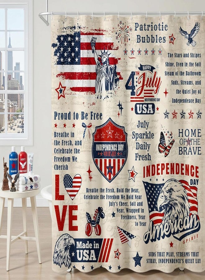 Mocsicka 4th of July Shower Curtain Retro Independence Day Freedom Bathroom Shower Curtain 4th of July Patriotic Star Waterproof Fabric Shower Curtains Bathtub Decor with 12 Hooks 72 X 72 Inch - Image 3