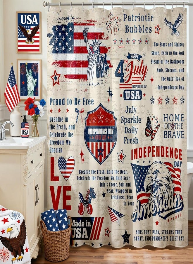 Mocsicka 4th of July Shower Curtain Retro Independence Day Freedom Bathroom Shower Curtain 4th of July Patriotic Star Waterproof Fabric Shower Curtains Bathtub Decor with 12 Hooks 72 X 72 Inch - Image 2