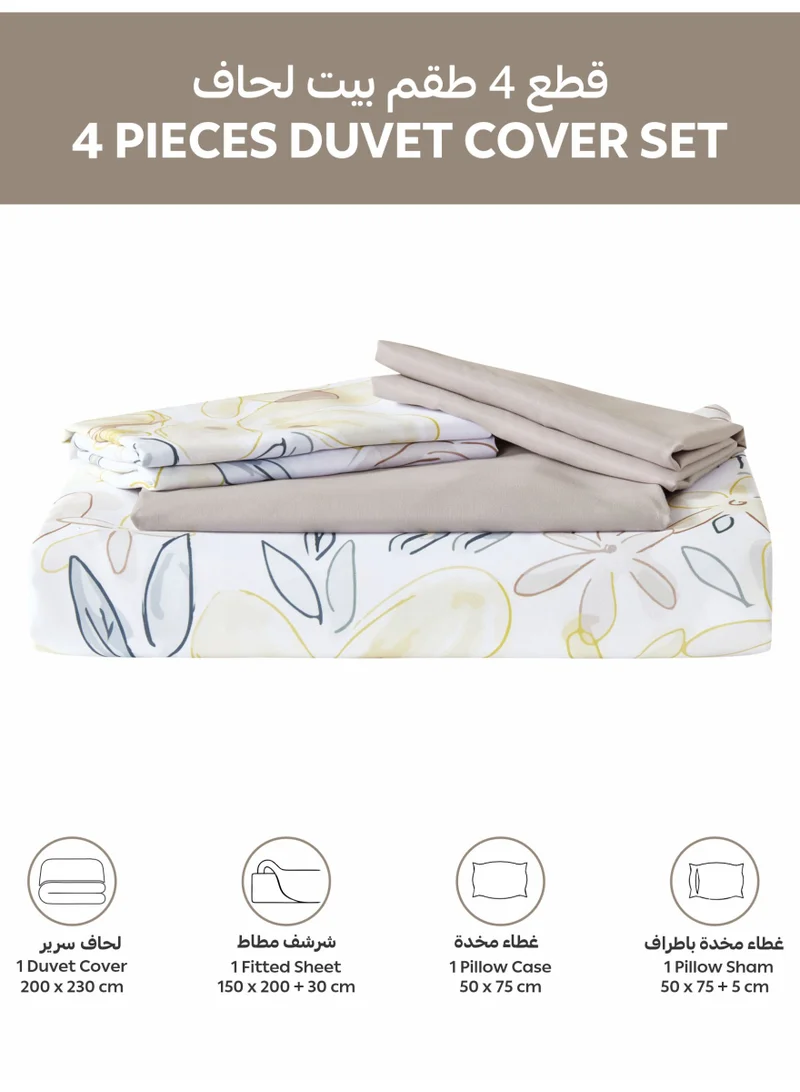 Donetella Digital Print Duvet cover Set,Queen Size 200x230 cm - 4-Pcs Bed Set, ,Emirate Collection, Microfiber - 1 Duvet Cover, 1 Fitted Sheet, 1 Pillow Shams, 1 Pillowcases (Filler Not Include)