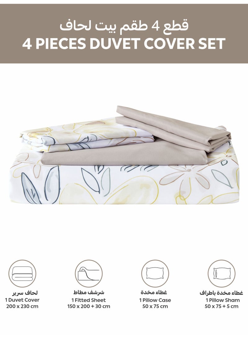 Donetella Digital Print Duvet cover Set,Queen Size 200x230 cm - 4-Pcs Bed Set, ,Emirate Collection, Microfiber - 1 Duvet Cover, 1 Fitted Sheet, 1 Pillow Shams, 1 Pillowcases (Filler Not Include) - Image 4