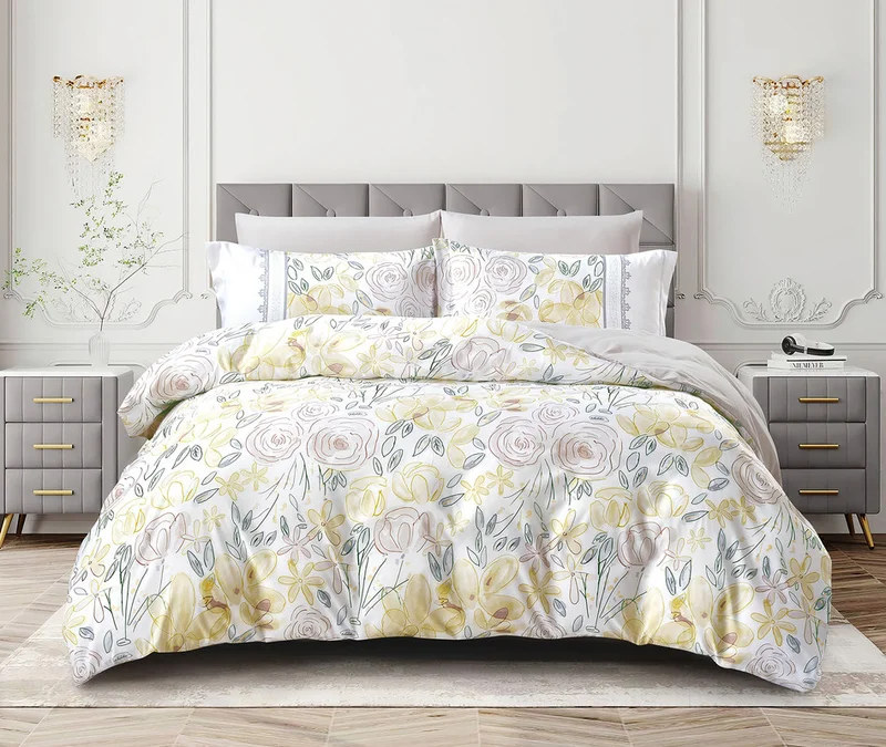 دوناتيلا طقم غطاء لحاف مشجر 4 قطع مقاس كوين يناسب سرير 150×200 سم مايكروفايبر ناعم , تصميم راقي و انيق , يناسب جميع الفصول (لا يشمل حشوة اللحاف)