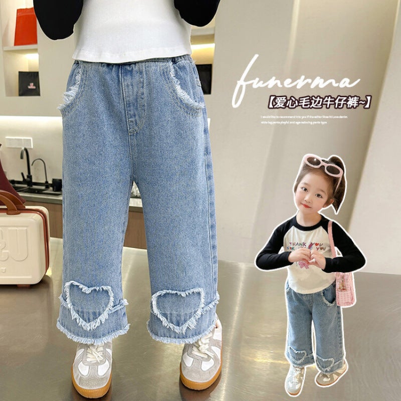 Girls' Wide-Leg Pants 2025 New Korean Style Fashionable Children'S Loose Stylish Baby Denim Straight Pants - Image 2