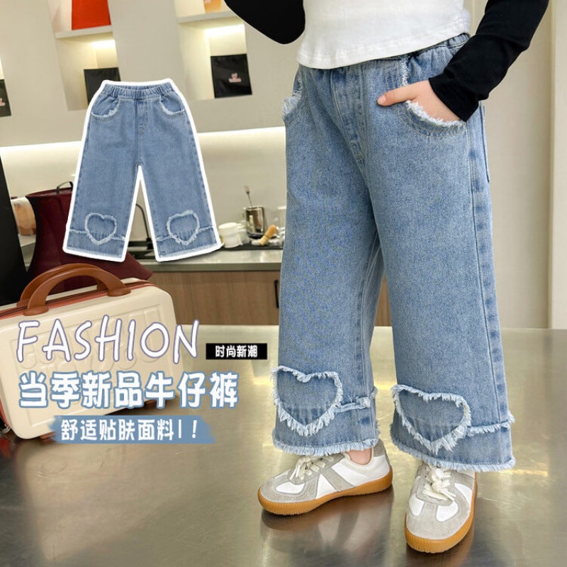 Girls' Wide-Leg Pants 2025 New Korean Style Fashionable Children'S Loose Stylish Baby Denim Straight Pants - Image 3