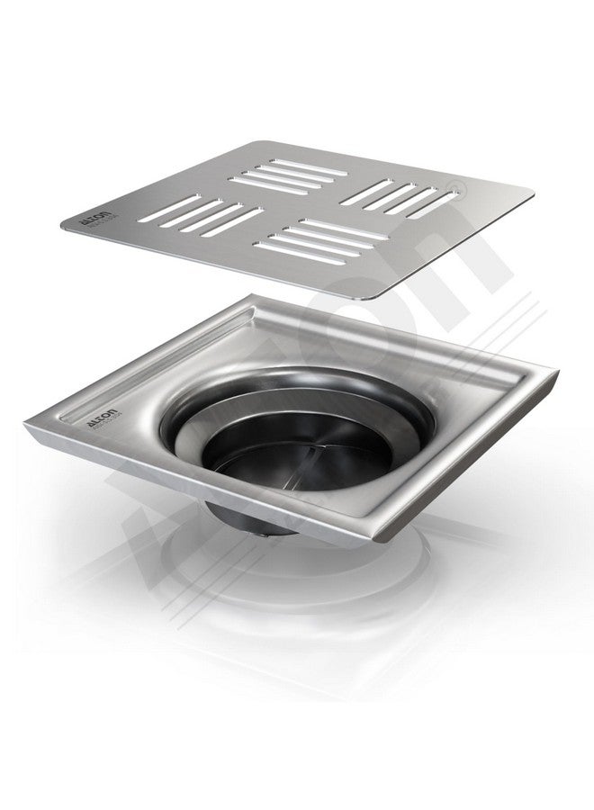 ALTON ALD1001, SS-304 Grade, 6x6 INCH Plain, Bathroom Grating Square Floor Drain Jali with ABS Cockroach Trap, Matte - Image 1