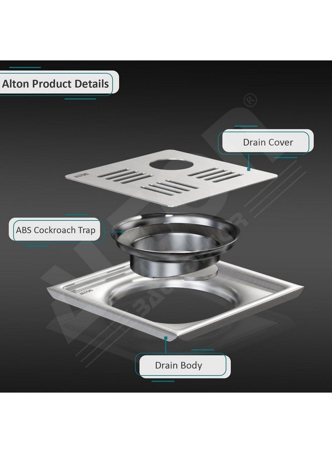 ALTON ALD1001, SS-304 Grade, 6x6 INCH Plain, Bathroom Grating Square Floor Drain Jali with ABS Cockroach Trap, Matte - Image 3