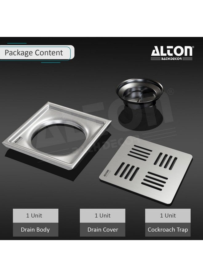 ALTON ALD1001, SS-304 Grade, 6x6 INCH Plain, Bathroom Grating Square Floor Drain Jali with ABS Cockroach Trap, Matte - Image 4