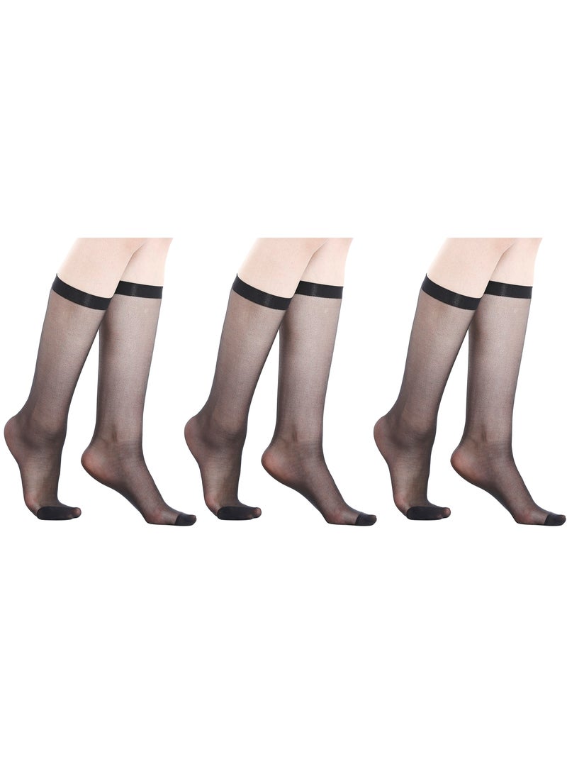 BYC WOMEN'S KNEE HIGH STOCKING (PACK OF 3) - FREE SIZE - BLACK  - Image 1