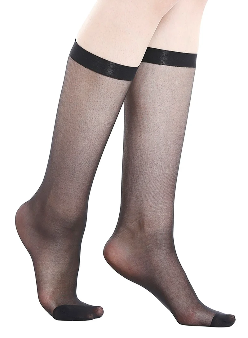 BYC WOMEN'S KNEE HIGH STOCKING (PACK OF 3) - FREE SIZE - BLACK