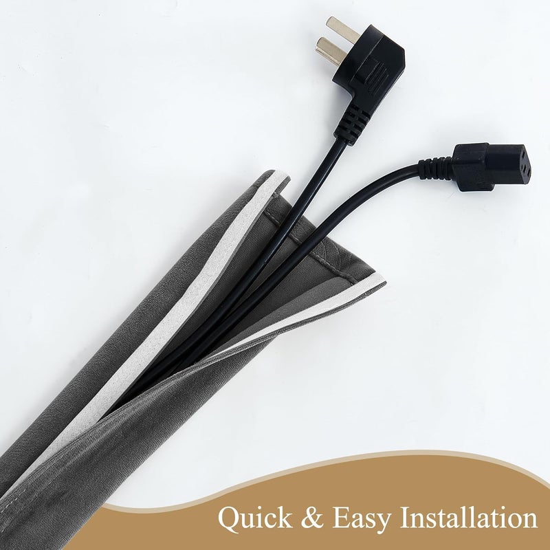 StangH Electirc Wire Protector Sleeve Organizer - Lamp Cord Cover Light Fixtures Velvet Fabric with Sticky Tape Wire Organizer Flexible Cord Concealer Wrap for PC Office/Computer 72 Inch 1 Pc -Grey - Image 2