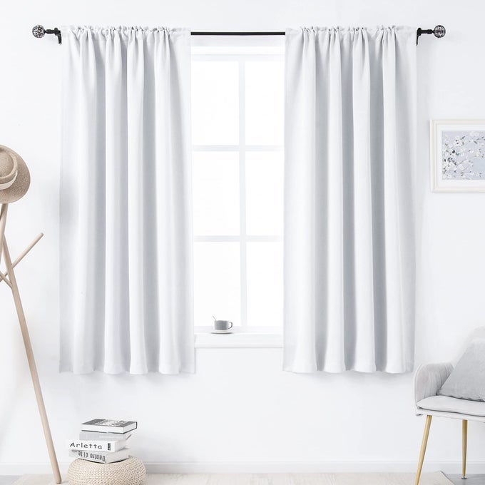 PURE WHITE ROOM DARKENING CURTAINS FOR LIVING ROOM 63 INCH LENGTH ROD POCKET THERMAL INSULATED ENERGY SAVING NOISE REDUCING CURTAINS FOR BEDROOM SET OF 2 PANELS WHITE 42X63