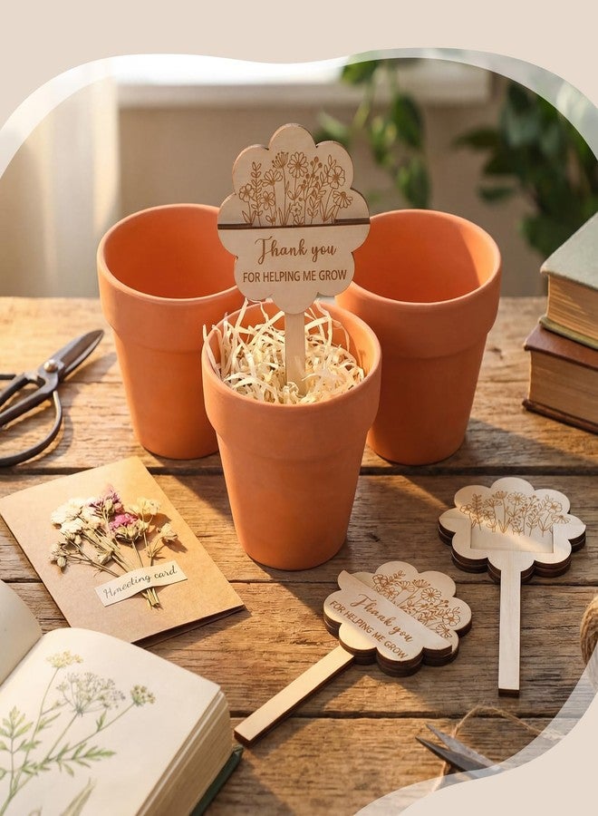 Resurhang Graduation Gifts for Teacher, 3 Pack Gift Card Bouquet, 4.7 Inch Terracotta Pots with Thank You for Helping Me Grow Card and Plant Tags for Teacher Graduation End of Year - Image 3
