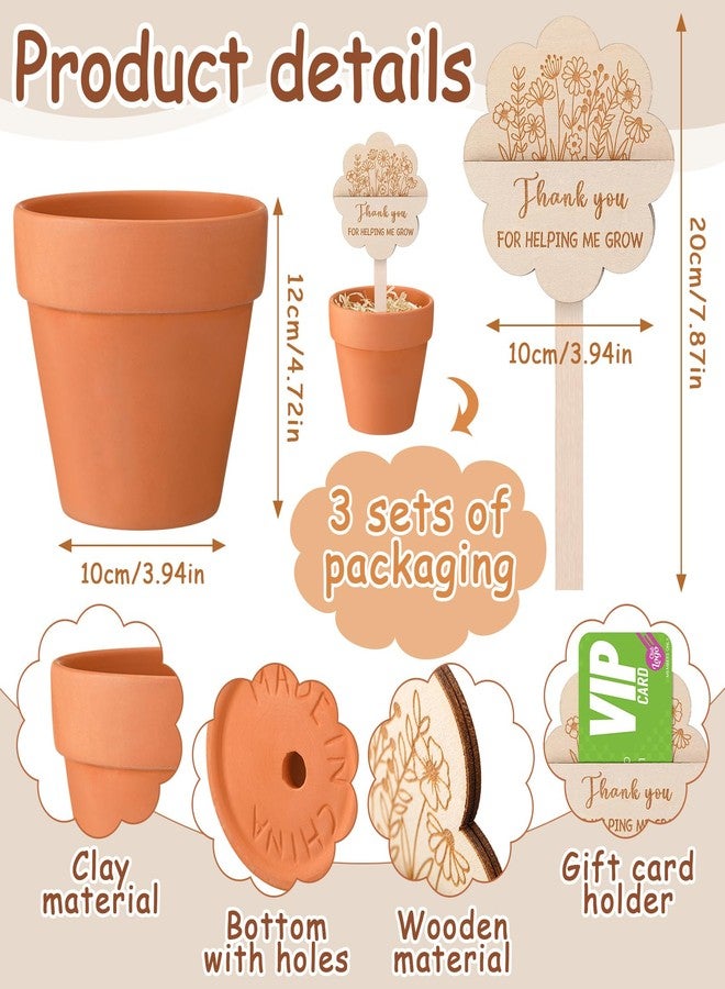 Resurhang Graduation Gifts for Teacher, 3 Pack Gift Card Bouquet, 4.7 Inch Terracotta Pots with Thank You for Helping Me Grow Card and Plant Tags for Teacher Graduation End of Year - Image 2