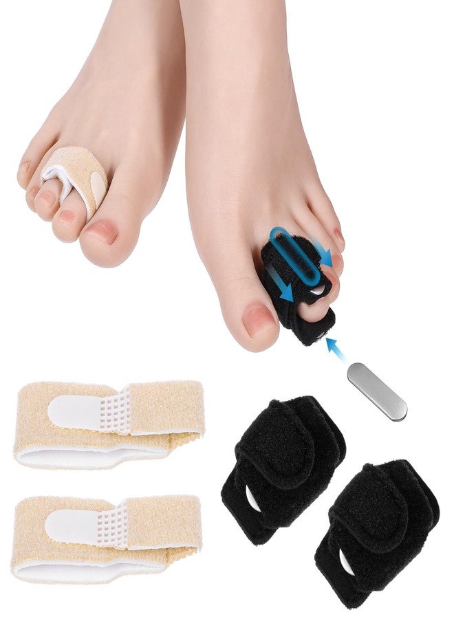 KFHENSOMR 4Pcs Fabric Hammer Toe Corrector Reusable Fabric Buddy Toe Wraps Straighteners for Bent Toes, Curled Toes, Crooked Toes, Broken Toes - Pain Relief and Support (Beige Black) - Image 1