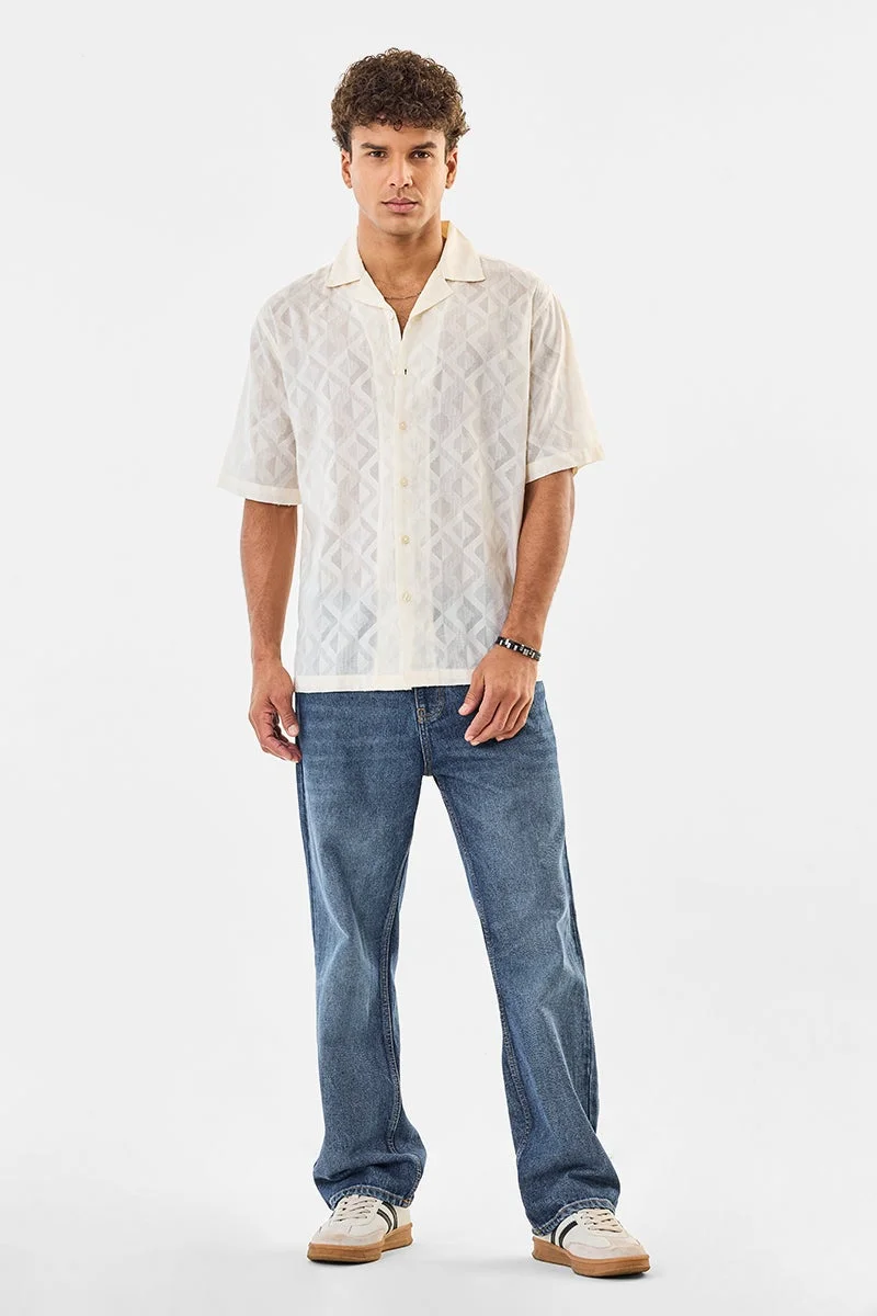 SNITCH Self-Design 100% Cotton Box Fit Shirt