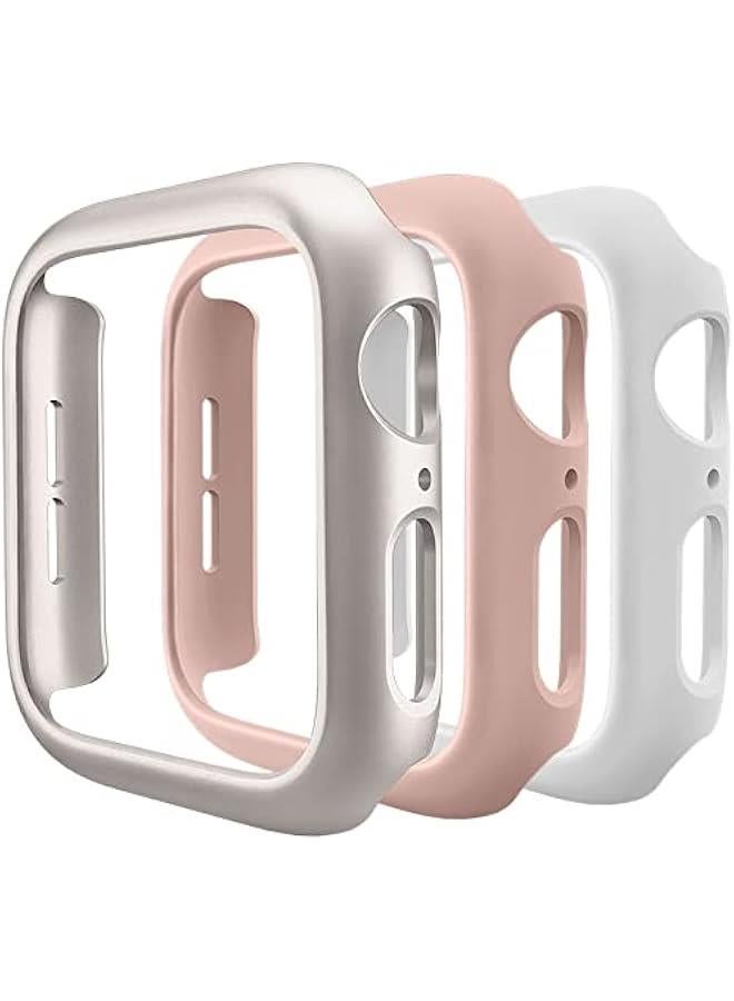 3 Pack Compatible Apple Watch Case 44mm Series 6/5/4 / SE, Hard PC Bumper Case Protective Cover Frame 【NO Screen Film】 Compatible iWatch Accessories 44mm, Starlight/White/Pink - Image 1