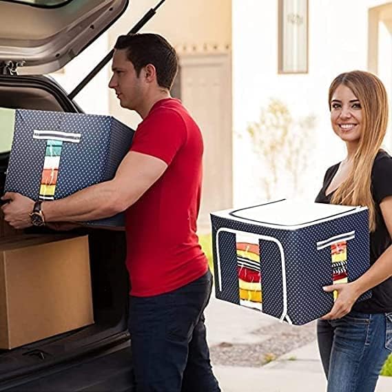 zerolex 66Litre Clothes Storage Box Polka Dot Rectangular Foldable Clothes Storage Boxbin Boxes Extra Foldable Stackable Container OrganizerCloth Storage Bags with Zip - Image 5