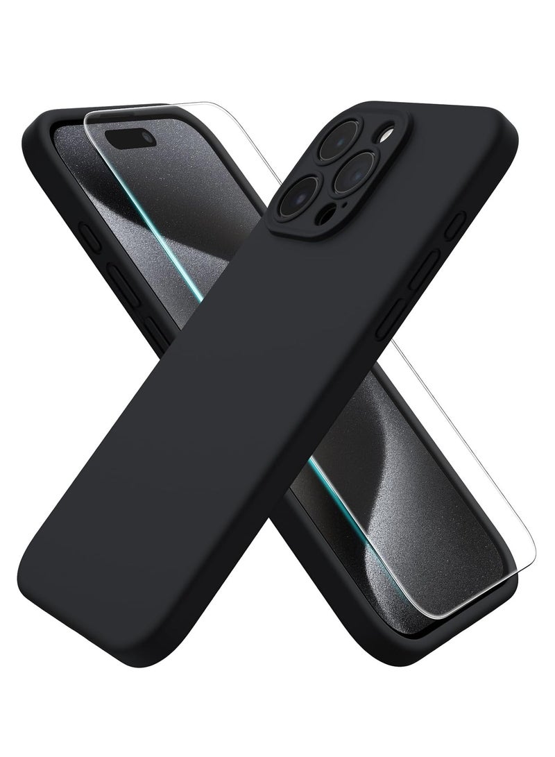 إلترازون ELTRAZONE Compatible with iPhone 15 Pro Max Case 6.7", with 1 x Screen Protector, Silky-Soft Touch Liquid Silicone Case Shockproof Rubber Case for iPhone 15 Pro Max-Black - Image 1